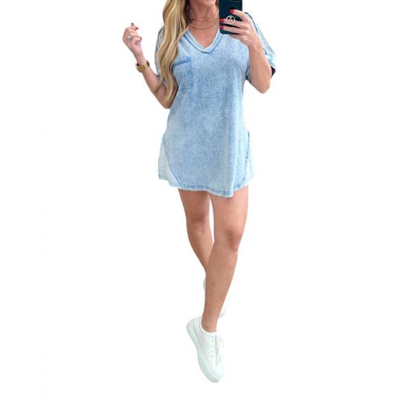 NEW VERY J earthy chic mini dress in denim - Picture 1 of 3